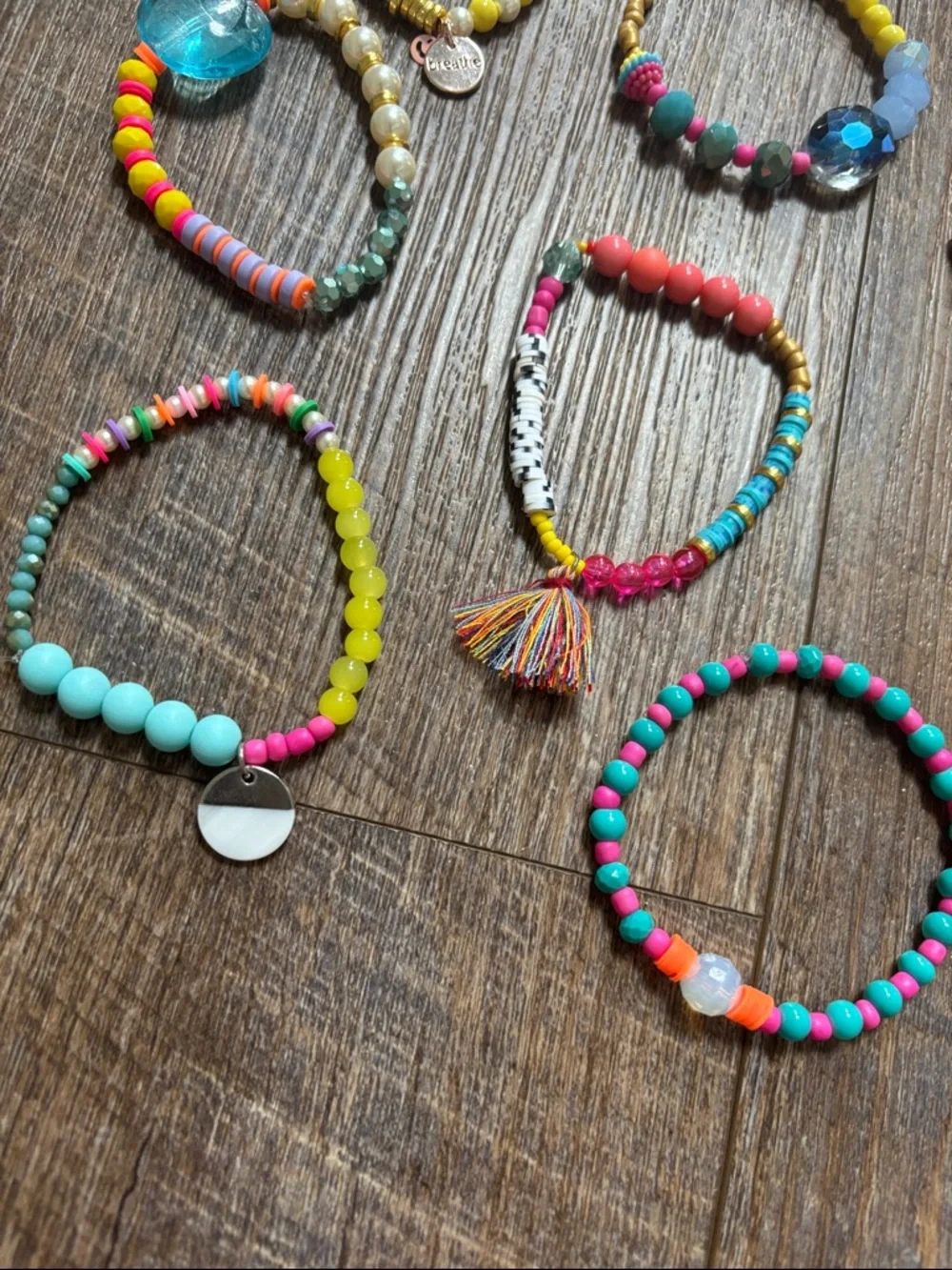 Fun and Flirty Colorful Beaded Stack Bracelet Set of Ten with Tassels - Picture 7 of 9